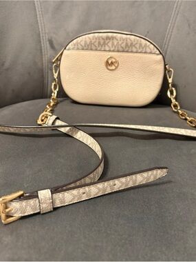Michael Kors Cream and Brown Logo Crossbody Bag